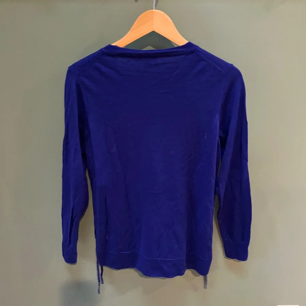 J Crew Royal Blue Merino‎ Wool Crew Neck Sweater Lace Up Sides Women's Size L